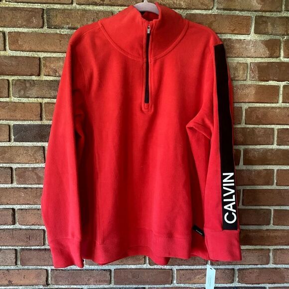 Calvin Klein Performance Quarter Zip Fleece Pullover Red Black 2X - Picture 1 of 10